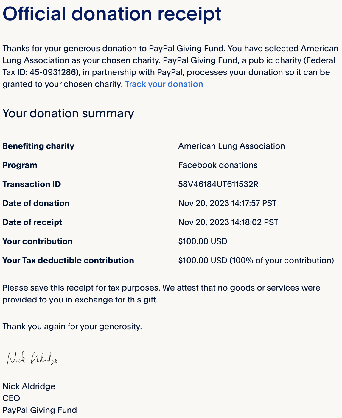 American Lung Association Donation