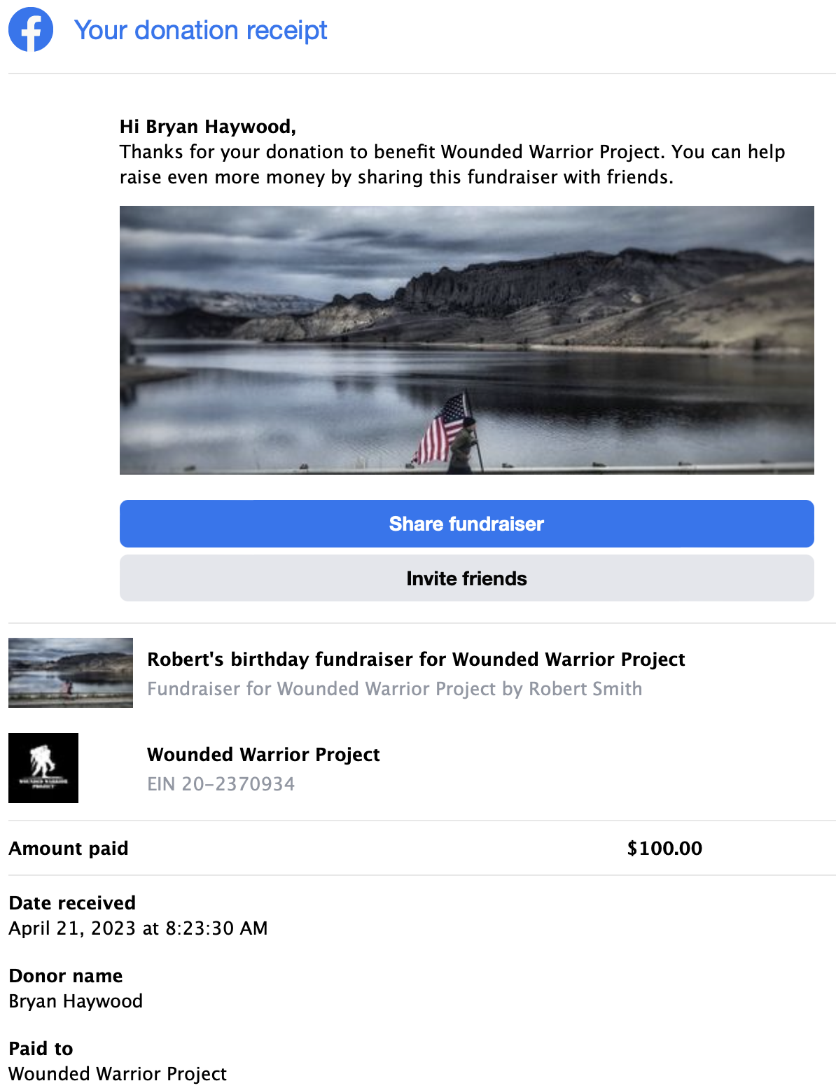 Wounded Warrior Donation