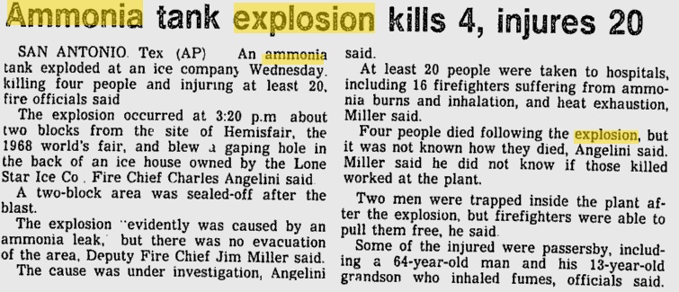SanAntonio NH3 explosion