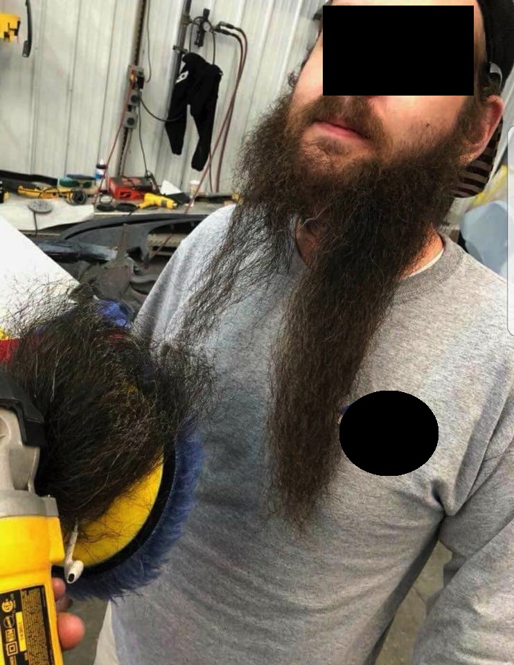 Grinder caught in beard