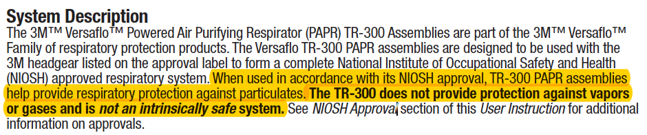 3M Versaflo Limitations