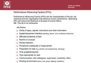 Performance Influencing Factors PIFs