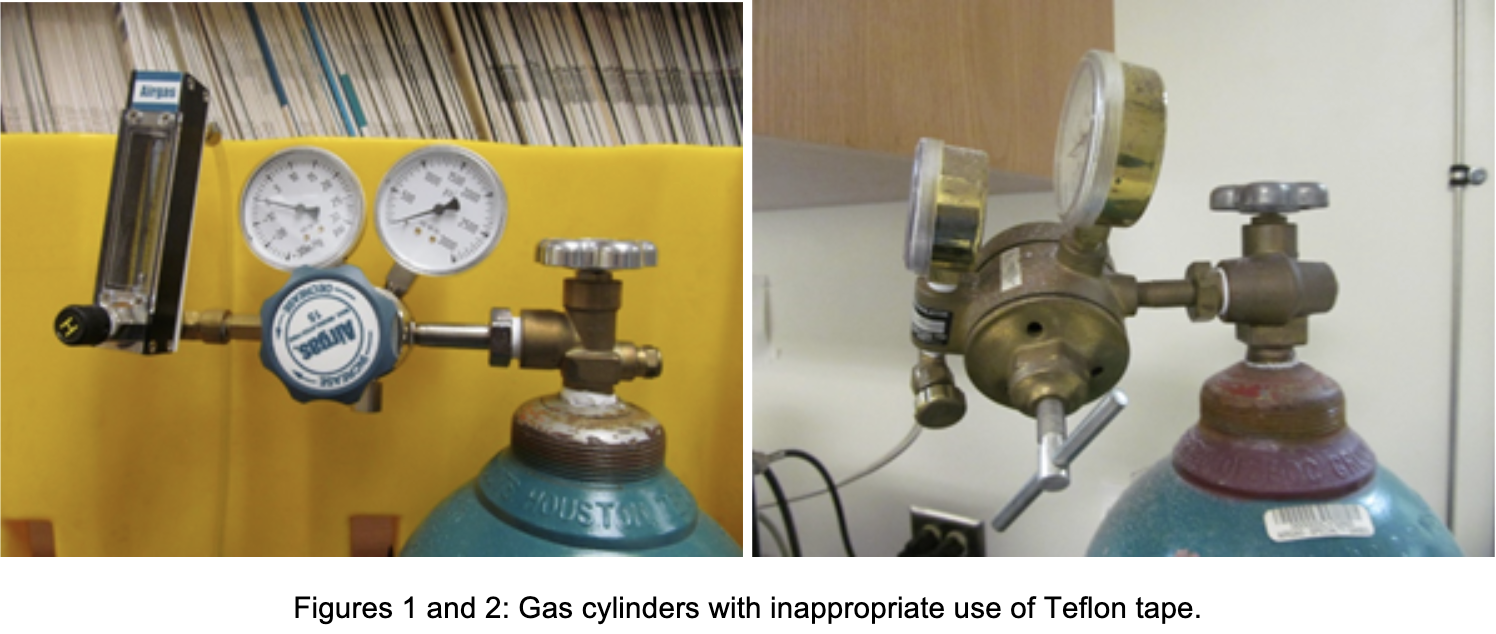 Figures 1 and 2 Gas cylinders with inappropriate use of Teflon tape