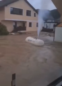 LPG Tank Floating in Flood Water