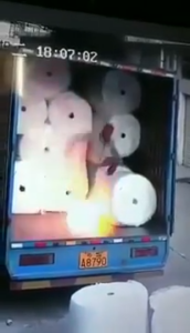 Off-Gassing Plastic Rolls In Trailer