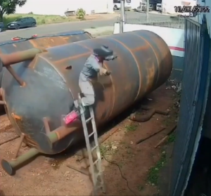 Rotating Cylinder Causes Welder to Take A Tumble