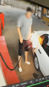 Striking lighter while filling up car