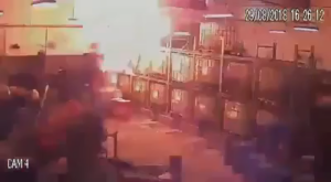 Flammable liquid tote to tote gravity transfer_static